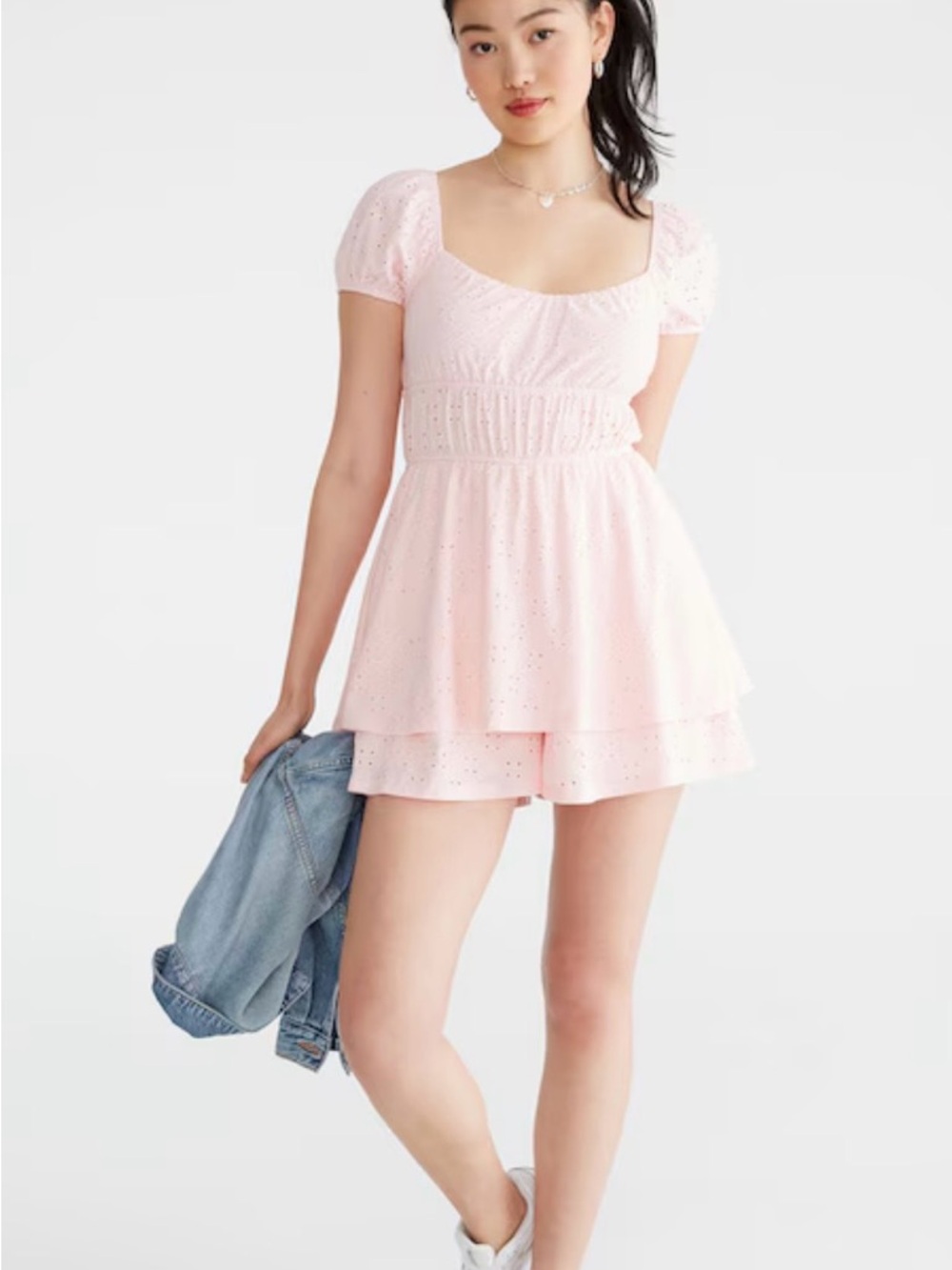 Aeropostale Pink Eyelet Smocked Romper
